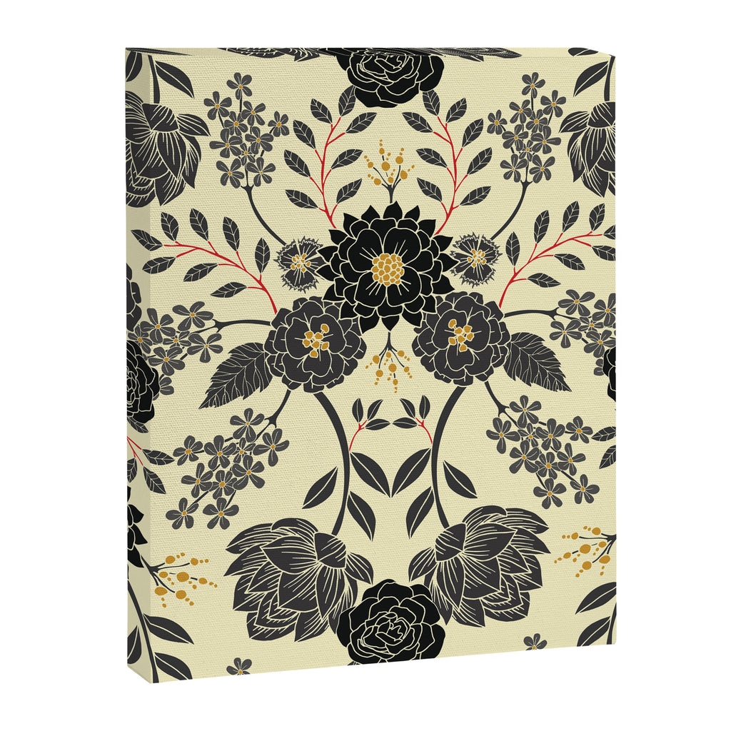 Gray, Black, Cream, Yellow & Red Sophisticated Floral Pattern Canvas Print Gallery Image 8