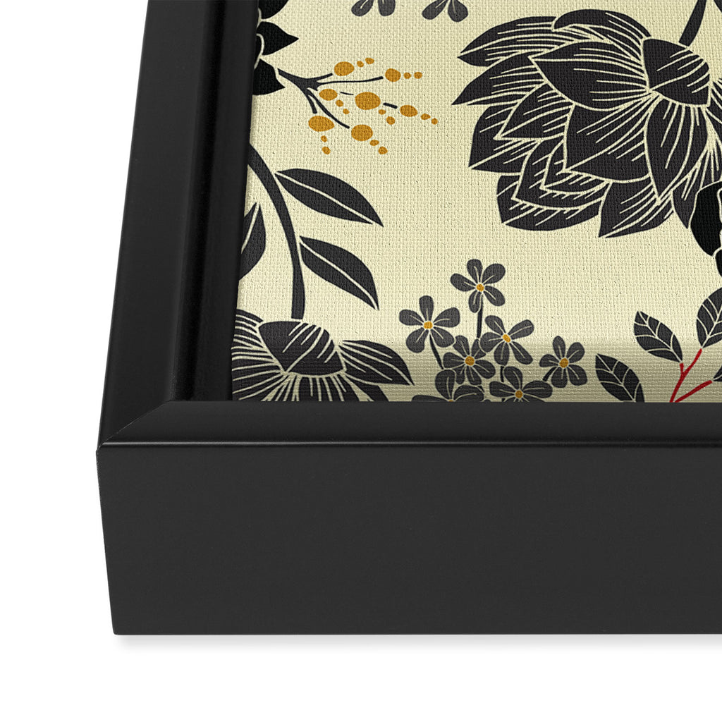 Gray, Black, Cream, Yellow & Red Sophisticated Floral Pattern Framed Canvas Print Gallery Image 3