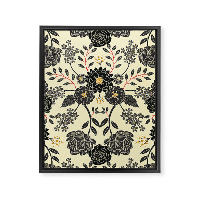 Gray, Black, Cream, Yellow & Red Sophisticated Floral Pattern Framed Canvas Print Gallery Image 1