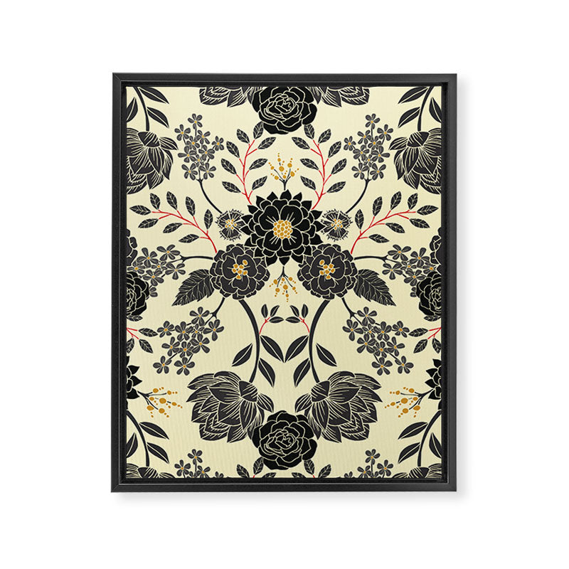 Gray, Black, Cream, Yellow & Red Sophisticated Floral Pattern Framed Canvas Print Gallery Image 8