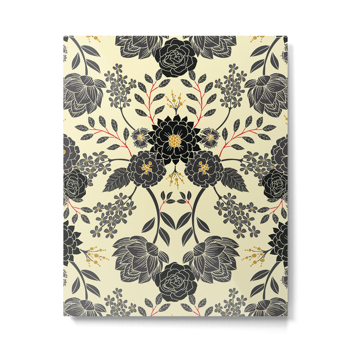 Gray, Black, Cream, Yellow & Red Sophisticated Floral Pattern Metal Print Gallery Image 1