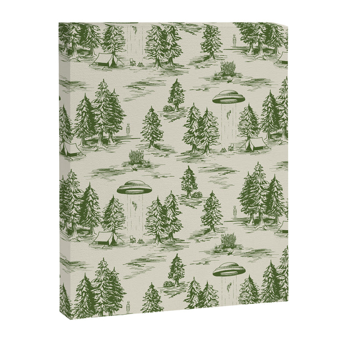 Green Alien Abduction Toile De Jouy Pattern Canvas Print Gallery Image 1