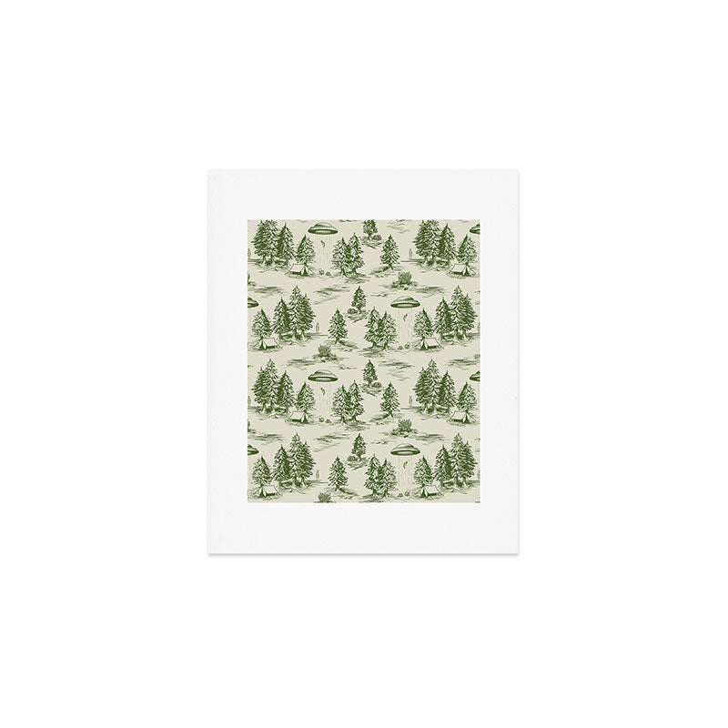Green Alien Abduction Toile De Jouy Pattern Art Print Gallery Image 1