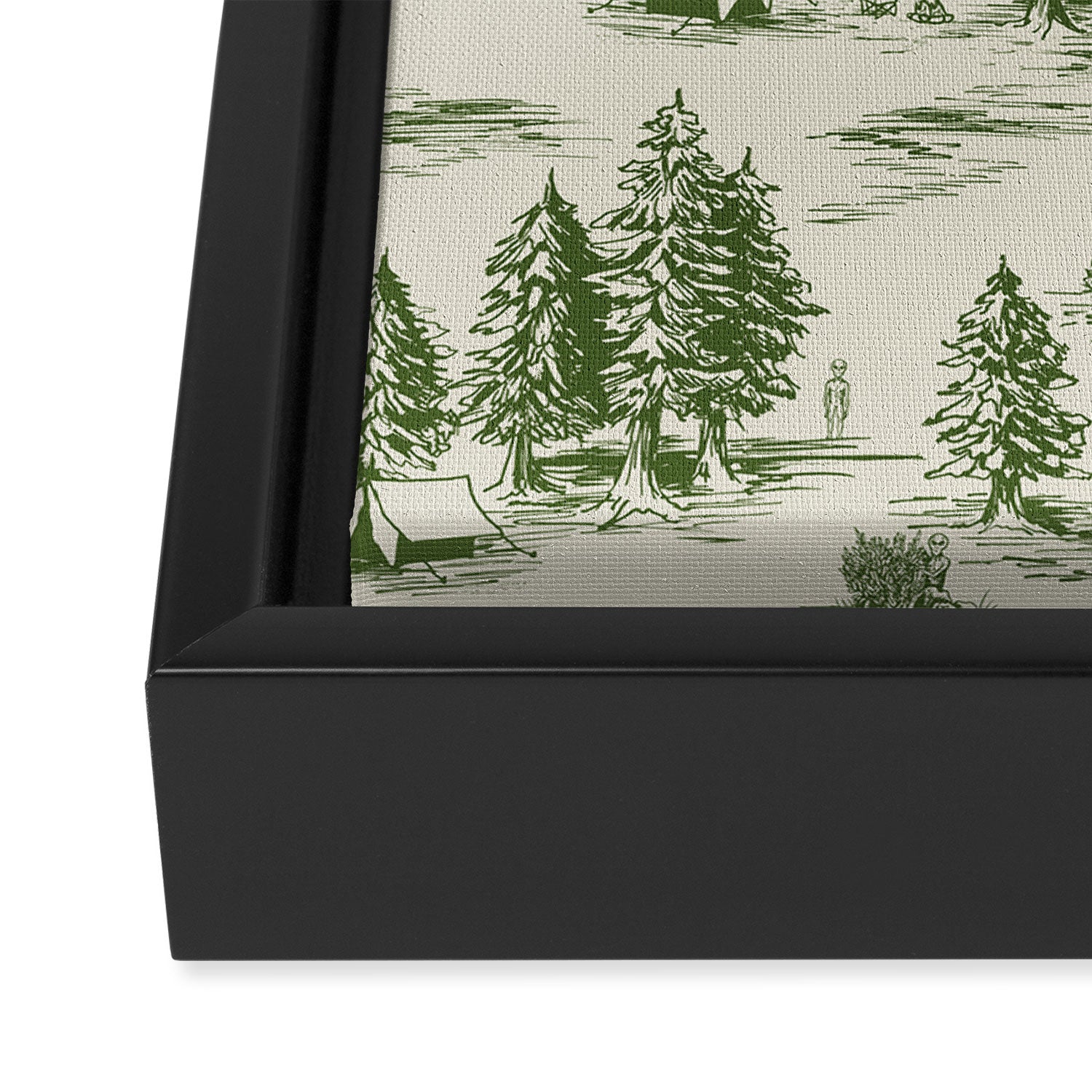 Green Alien Abduction Toile De Jouy Pattern Framed Canvas Print Gallery Image 3