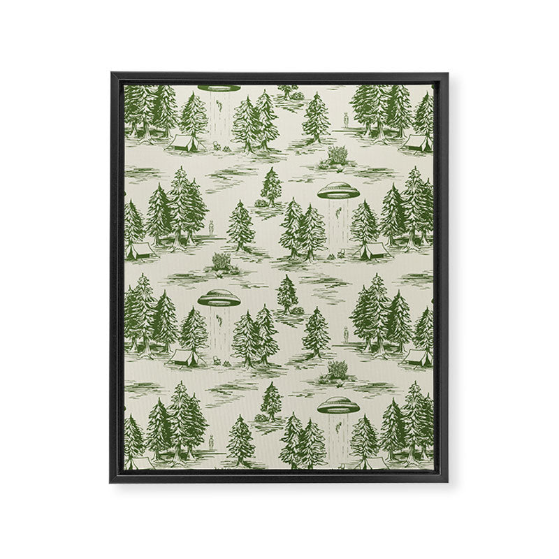 Green Alien Abduction Toile De Jouy Pattern Framed Canvas Print Gallery Image 8