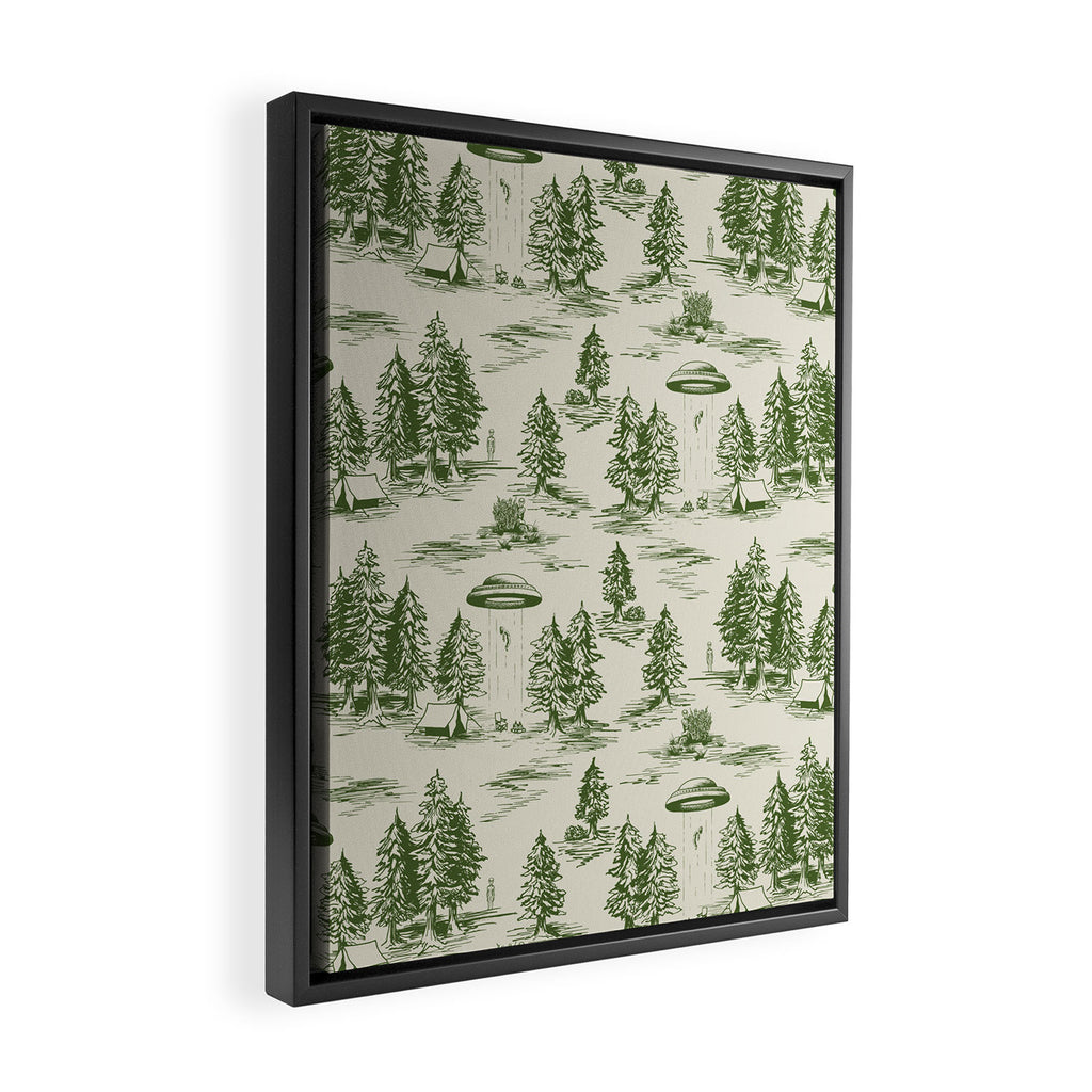 Green Alien Abduction Toile De Jouy Pattern Framed Canvas Print Gallery Image 2