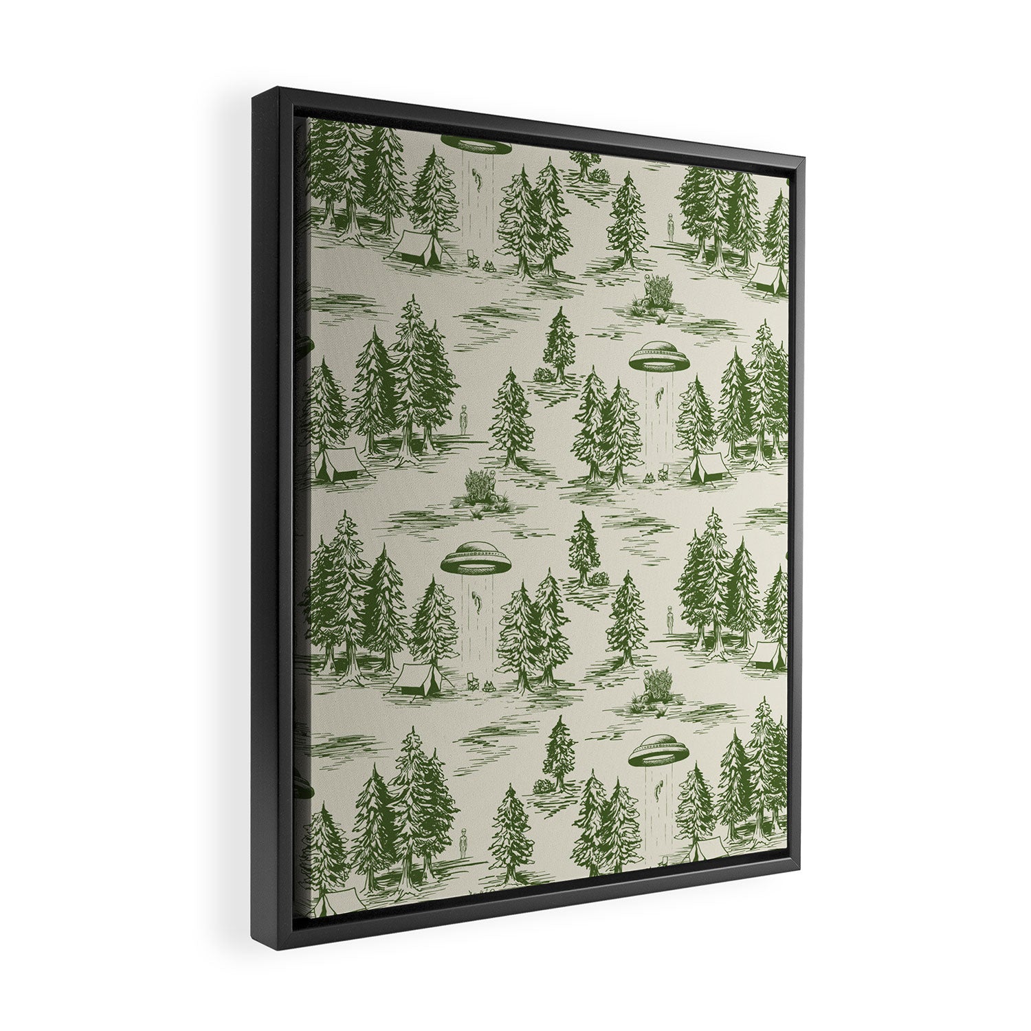 Green Alien Abduction Toile De Jouy Pattern Framed Canvas Print Gallery Image 2