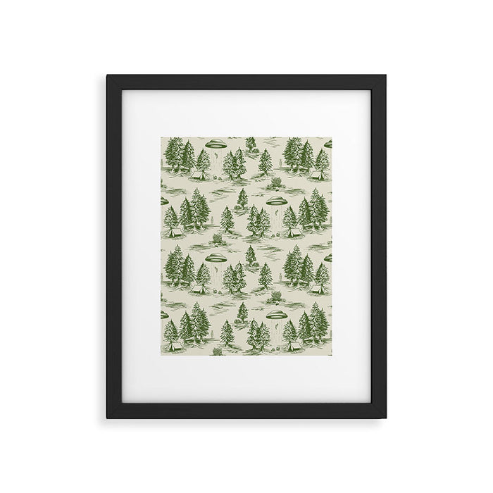 Green Alien Abduction Toile De Jouy Pattern Framed Art Print Gallery Image 1