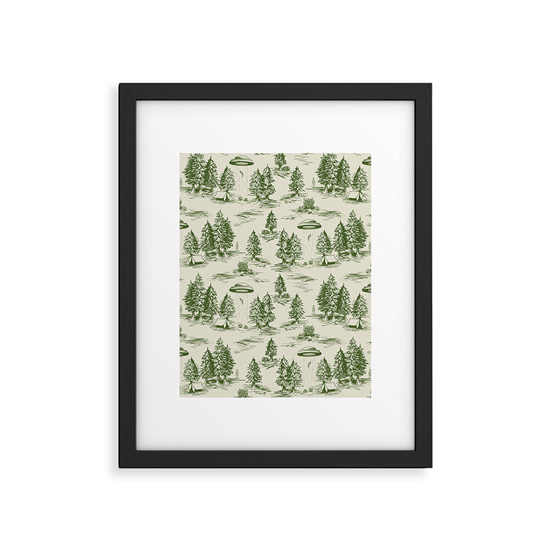 Green Alien Abduction Toile De Jouy Pattern Framed Art Print Gallery Image 4
