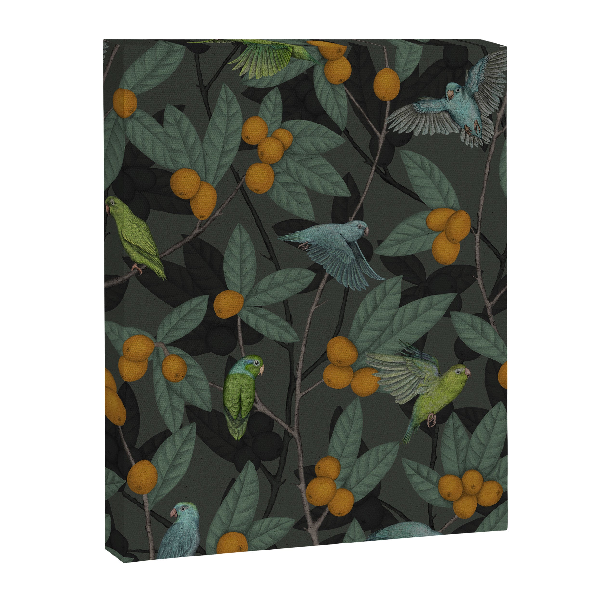 Green & Turquoise Parrotlets and Loquats Canvas Print Gallery Image 8