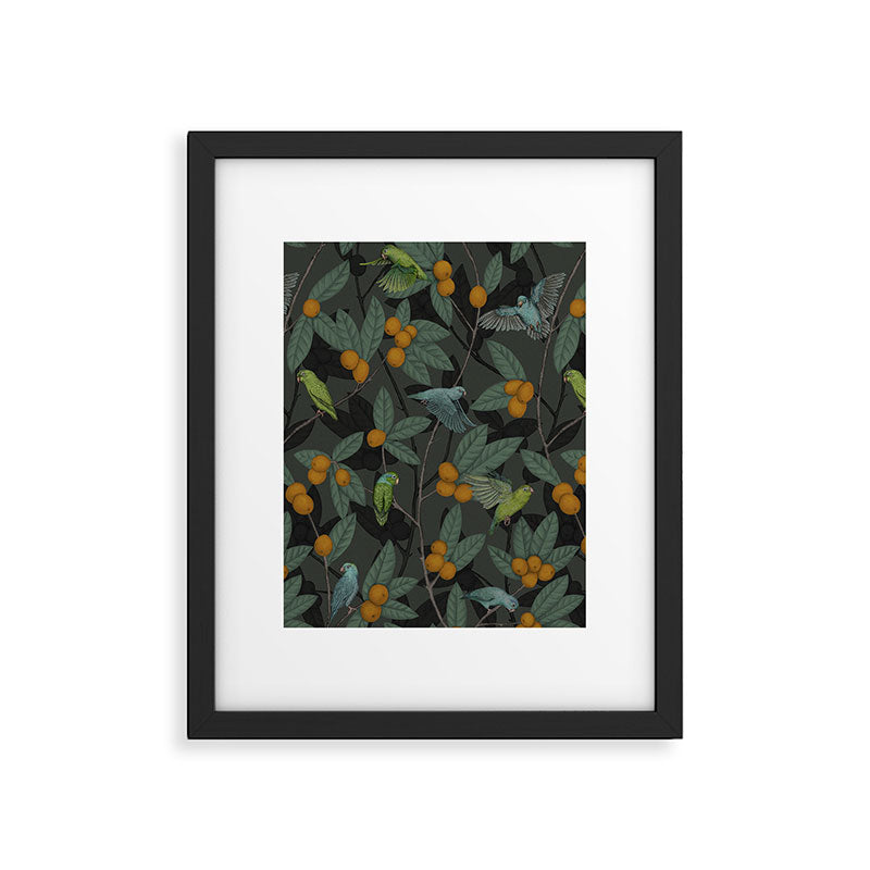 Green & Turquoise Parrotlets and Loquats Framed Art Print Gallery Image 6