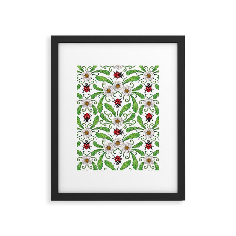 Ladybugs & Daisies - Cute Floral Bug Pattern with Ladybirds Framed Art Print Gallery Image 6