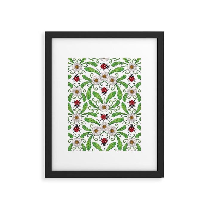 Ladybugs & Daisies - Cute Floral Bug Pattern with Ladybirds Framed Art Print Gallery Image 1