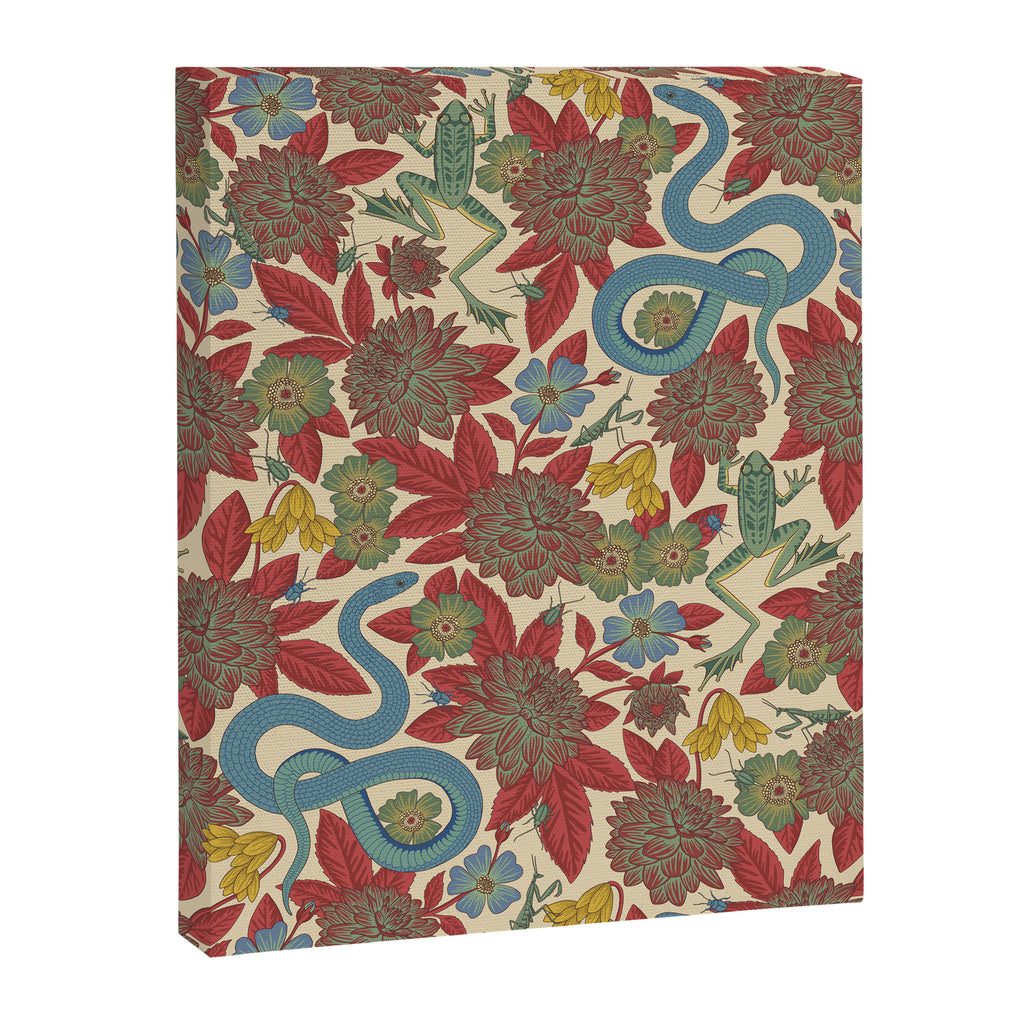 Large-Scale Dahlias, Frogs, Snakes, Praying Mantis in Red and Blue Canvas Print Gallery Image 8