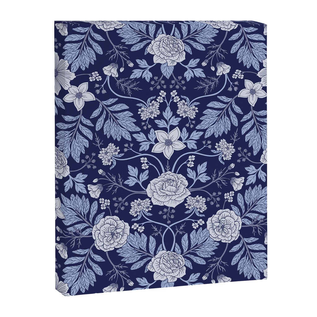 Light Blue, Cobalt Blue, & White Floral Pattern Canvas Print Gallery Image 8