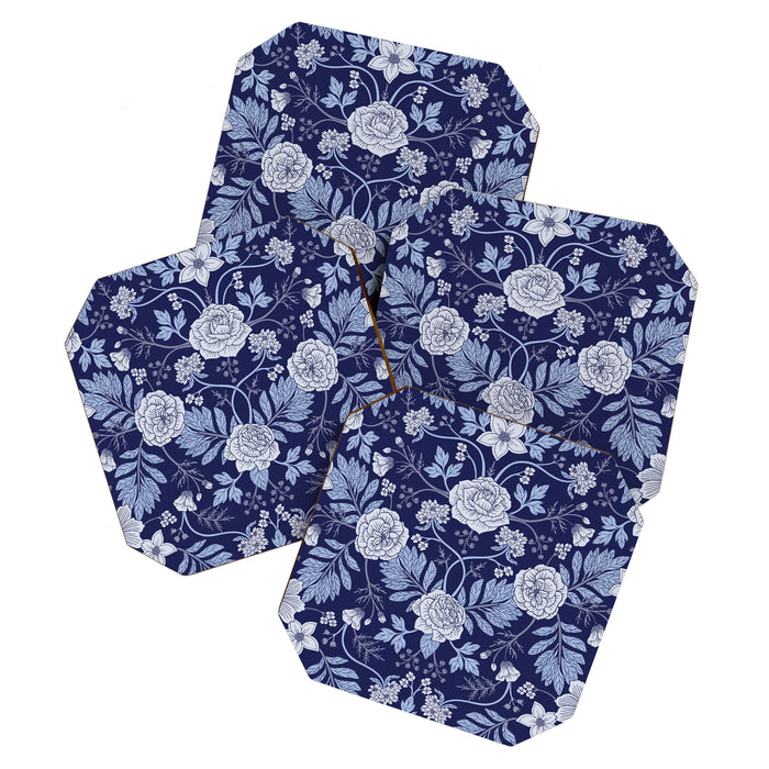 Light Blue, Cobalt Blue, & White Floral Pattern Coaster Gallery Image 1