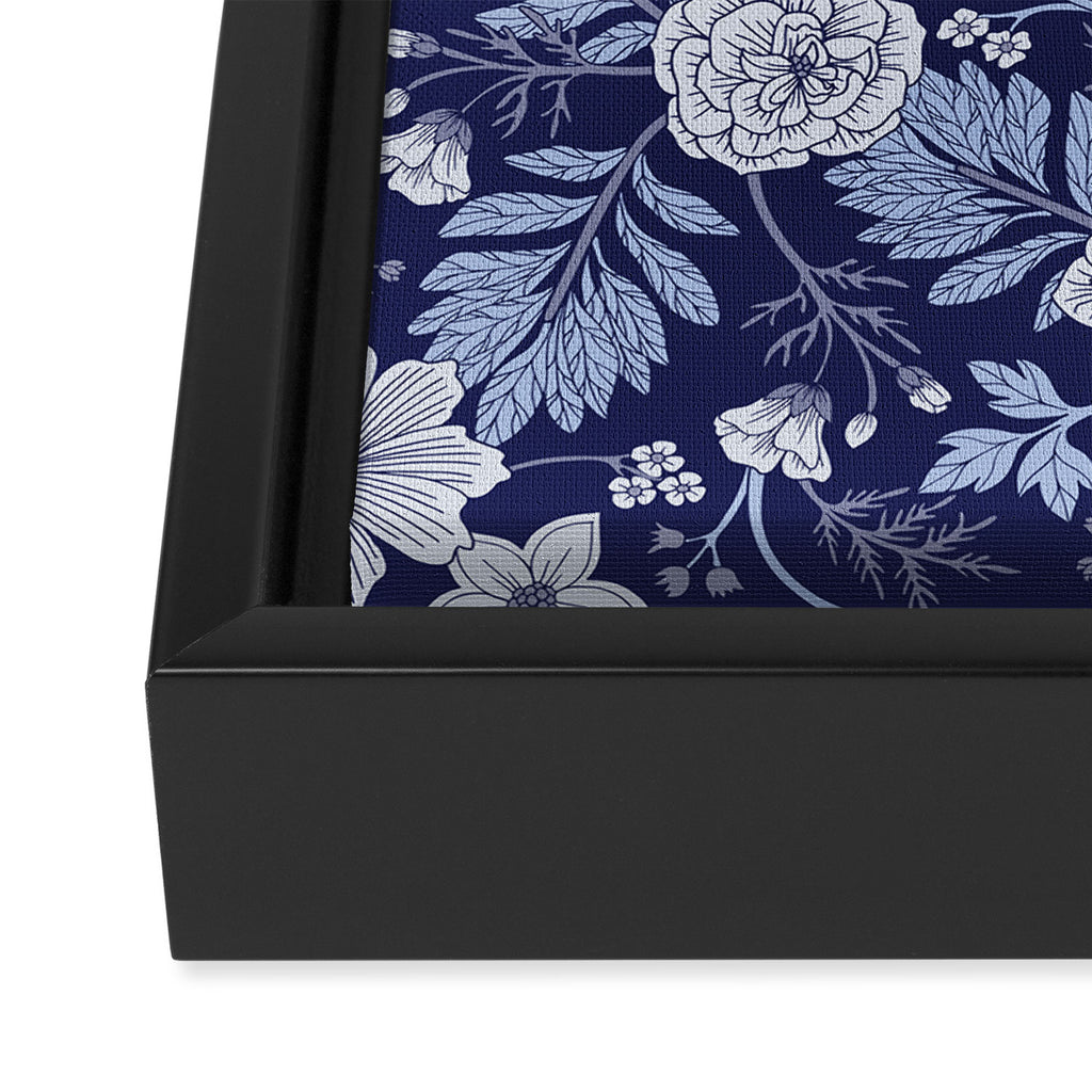 Light Blue, Cobalt Blue, & White Floral Pattern Framed Canvas Print Gallery Image 3