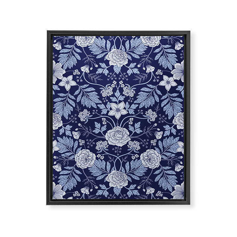 Light Blue, Cobalt Blue, & White Floral Pattern Framed Canvas Print Gallery Image 8