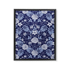 Light Blue, Cobalt Blue, & White Floral Pattern Framed Canvas Print Gallery Image 8