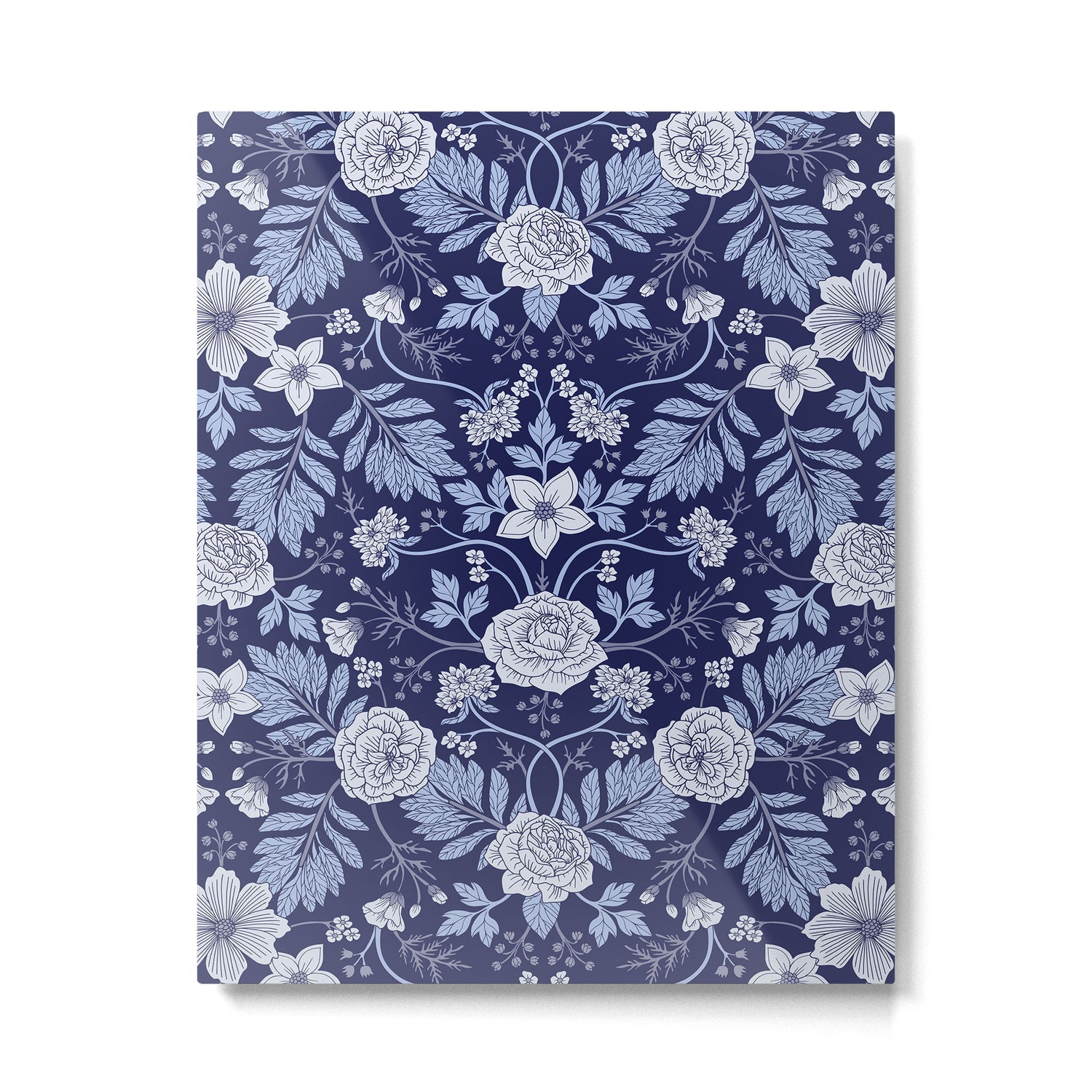 Light Blue, Cobalt Blue, & White Floral Pattern Metal Print Gallery Image 6