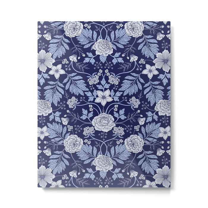 Light Blue, Cobalt Blue, & White Floral Pattern Metal Print Gallery Image 1