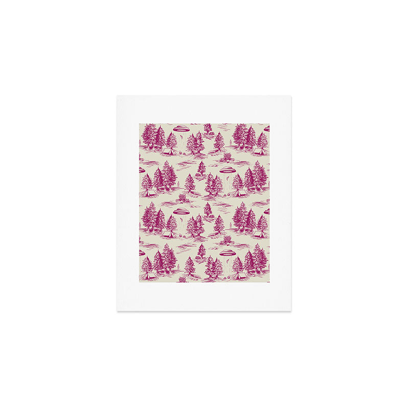 Magenta Alien Abduction Toile De Jouy Pattern Art Print Gallery Image 1