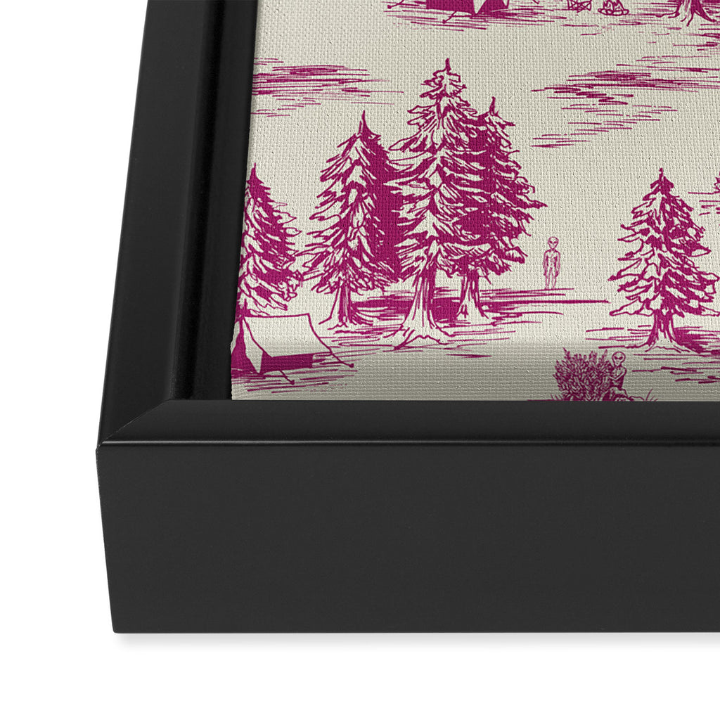 Magenta Alien Abduction Toile De Jouy Pattern Framed Canvas Print Gallery Image 3