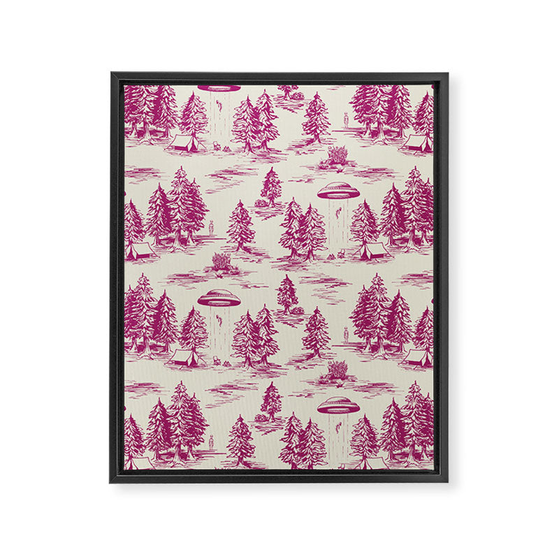 Magenta Alien Abduction Toile De Jouy Pattern Framed Canvas Print Gallery Image 8