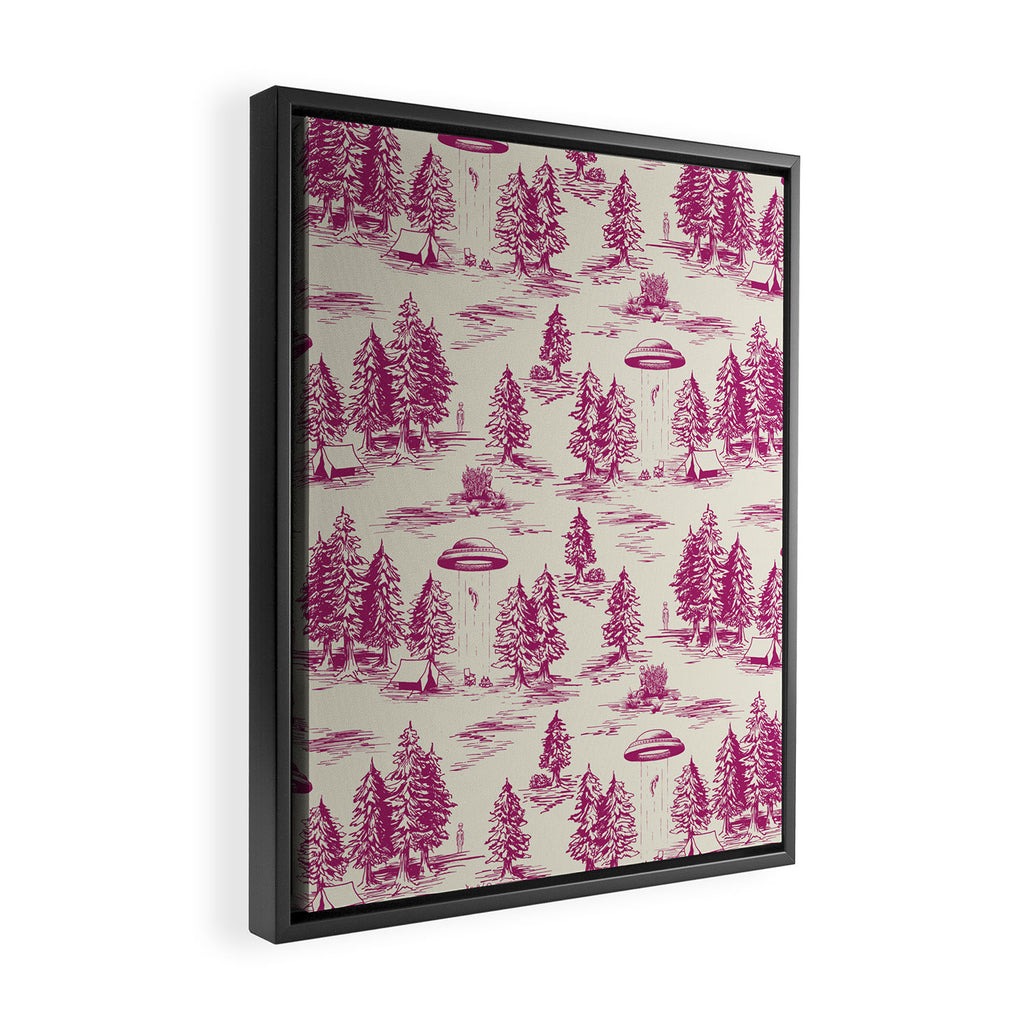 Magenta Alien Abduction Toile De Jouy Pattern Framed Canvas Print Gallery Image 2