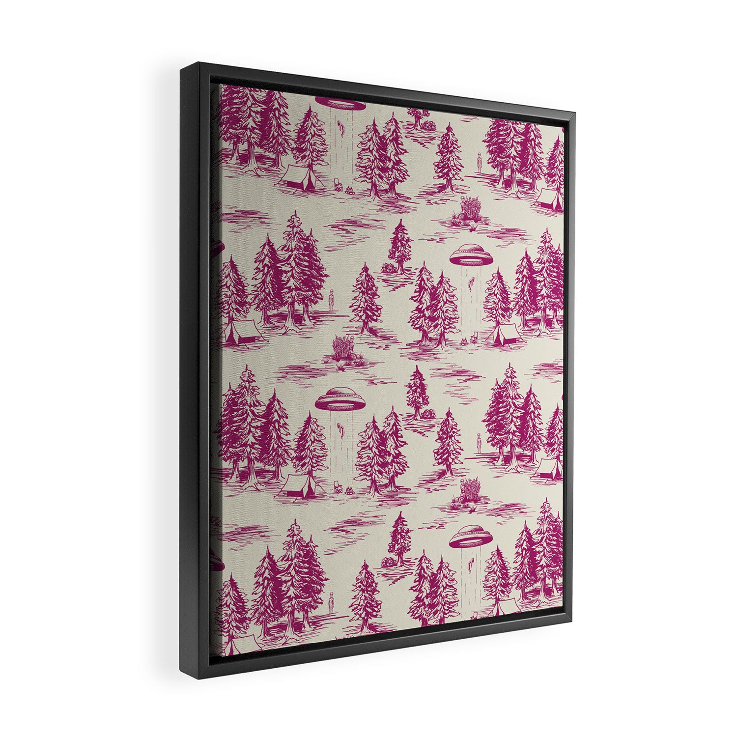 Magenta Alien Abduction Toile De Jouy Pattern Framed Canvas Print Gallery Image 2