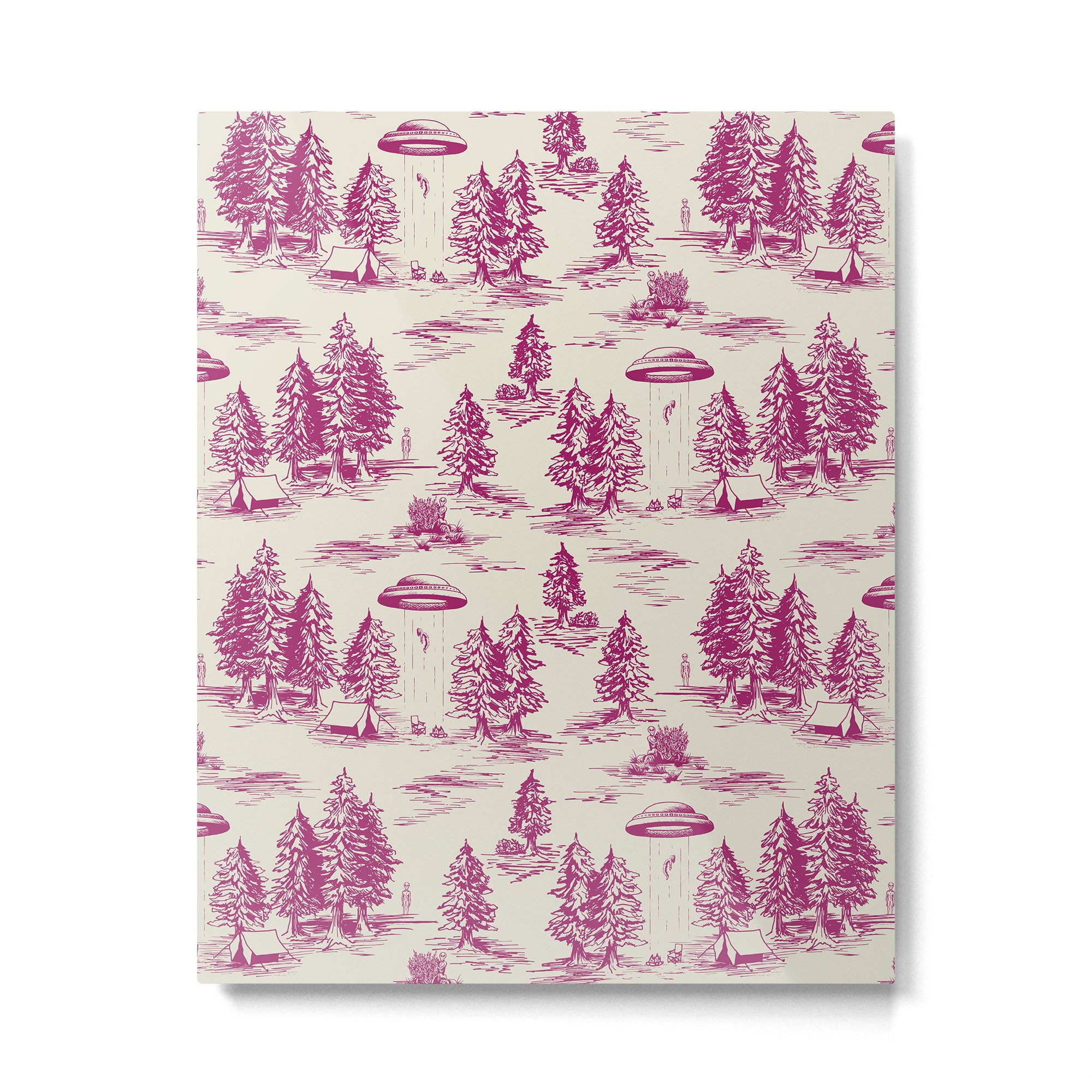 Magenta Alien Abduction Toile De Jouy Pattern Metal Print Gallery Image 6