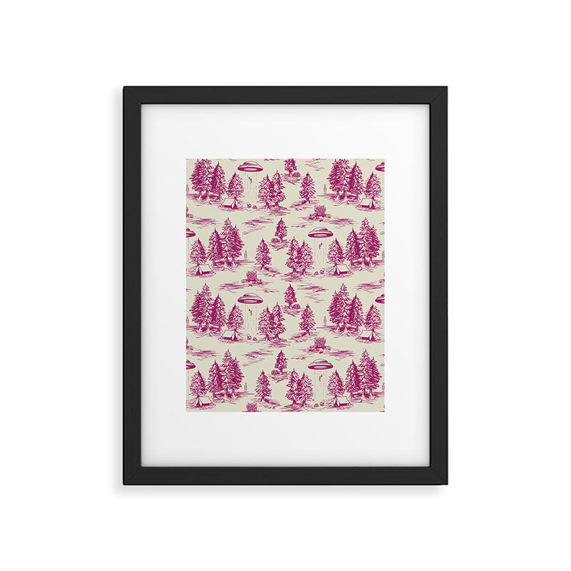 Magenta Alien Abduction Toile De Jouy Pattern Framed Art Print Gallery Image 6