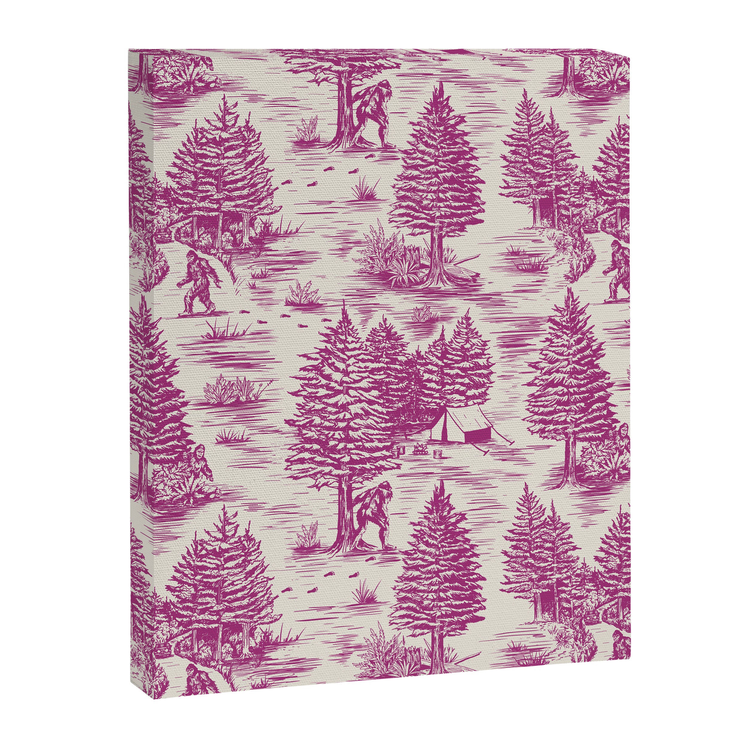 Magenta Bigfoot / Sasquatch Toile de Jouy Canvas Print Gallery Image 8