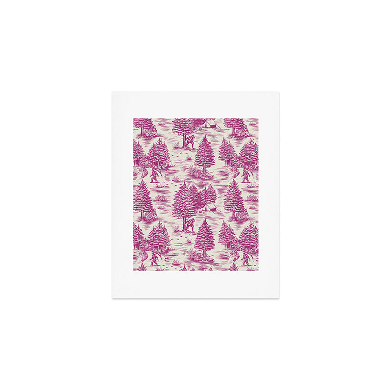 Magenta Bigfoot / Sasquatch Toile de Jouy Art Print Gallery Image 1