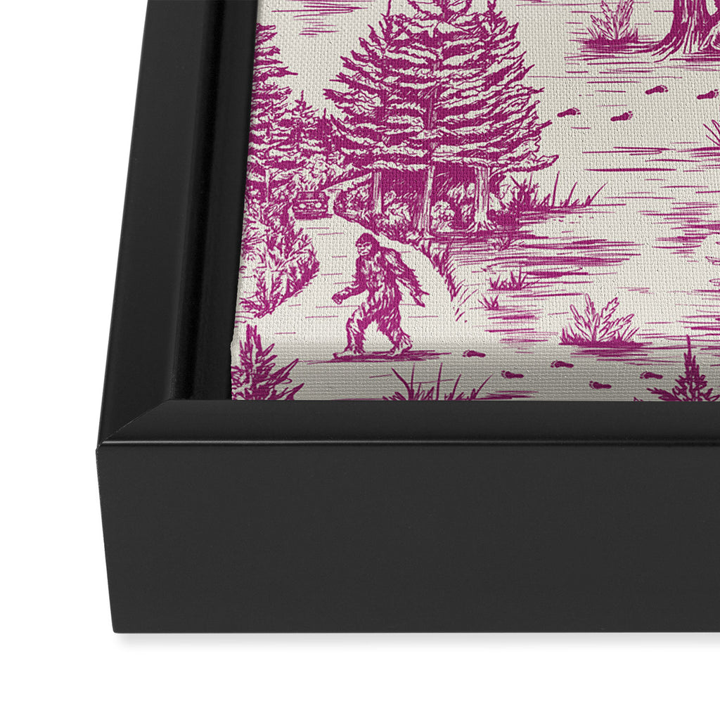 Magenta Bigfoot / Sasquatch Toile de Jouy Framed Canvas Print Gallery Image 3