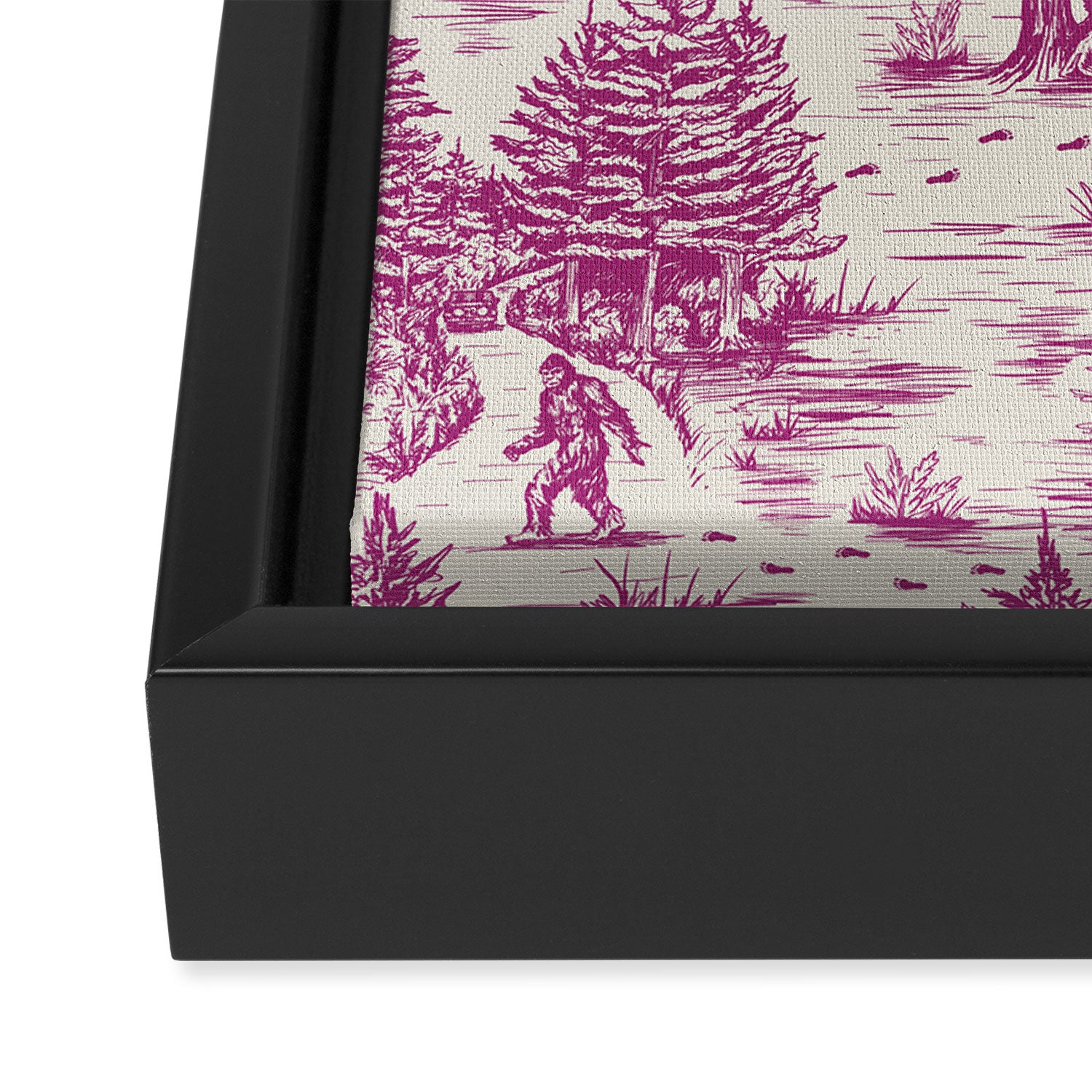 Magenta Bigfoot / Sasquatch Toile de Jouy Framed Canvas Print Gallery Image 3