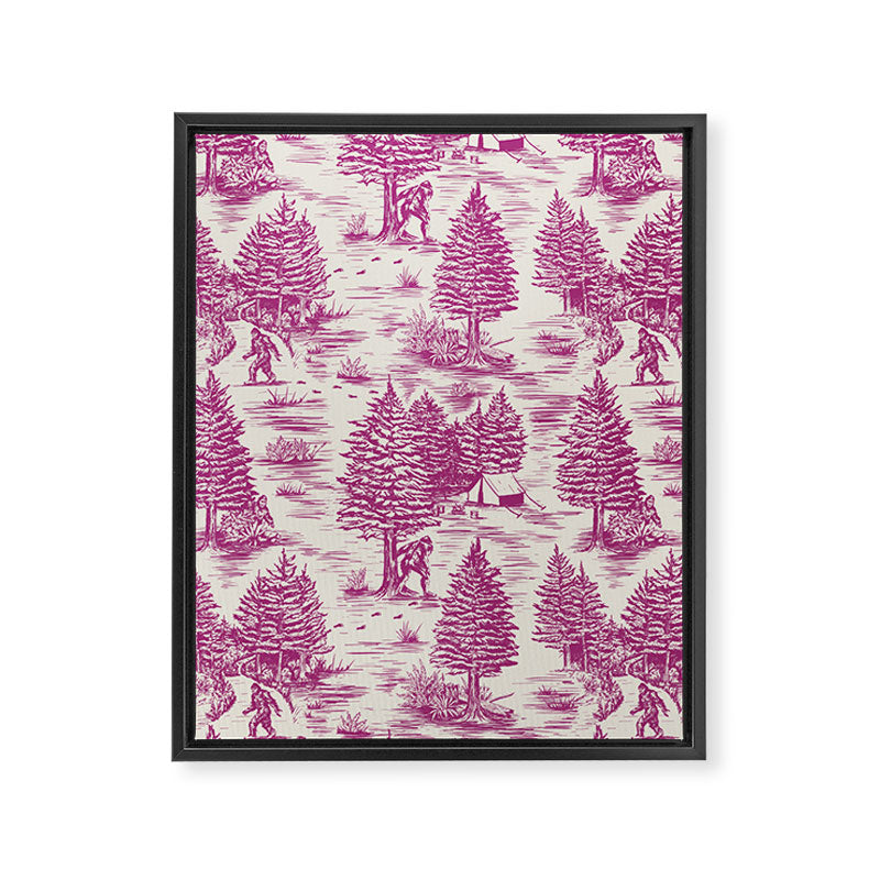 Magenta Bigfoot / Sasquatch Toile de Jouy Framed Canvas Print Gallery Image 8