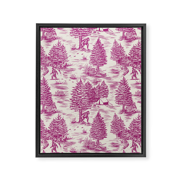 Magenta Bigfoot / Sasquatch Toile de Jouy Framed Canvas Print Gallery Image 1