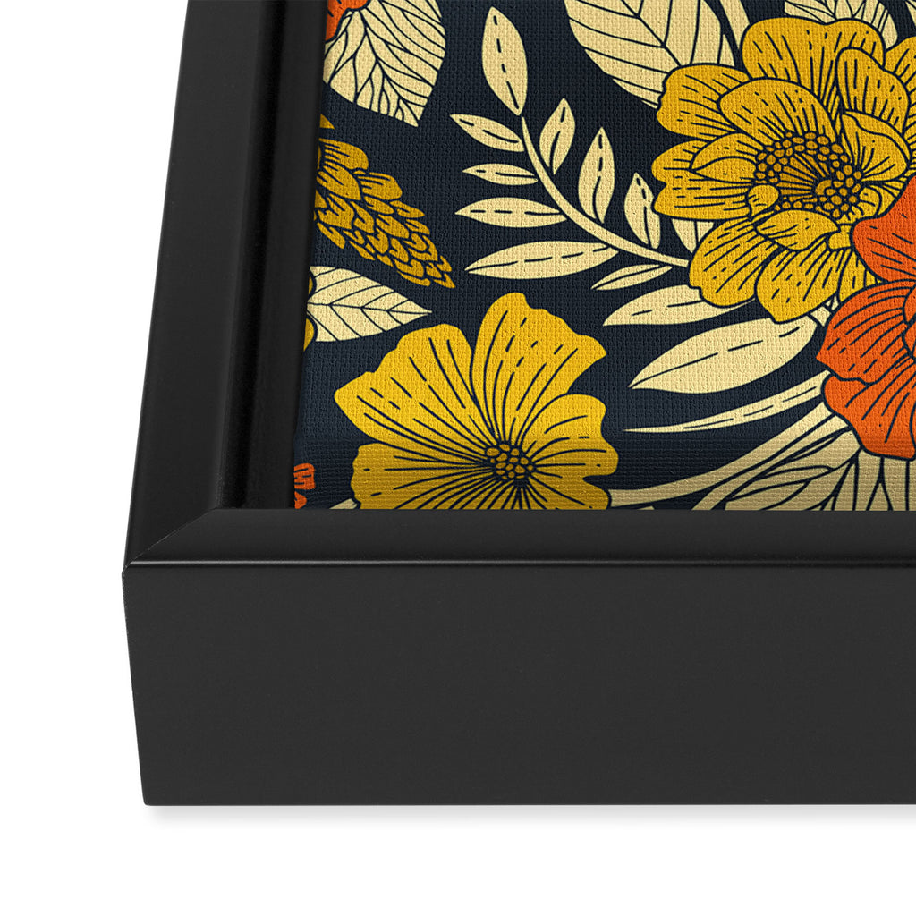Modern Floral Pattern in Orange, Yellow, Green & Navy Framed Canvas Print Gallery Image 3