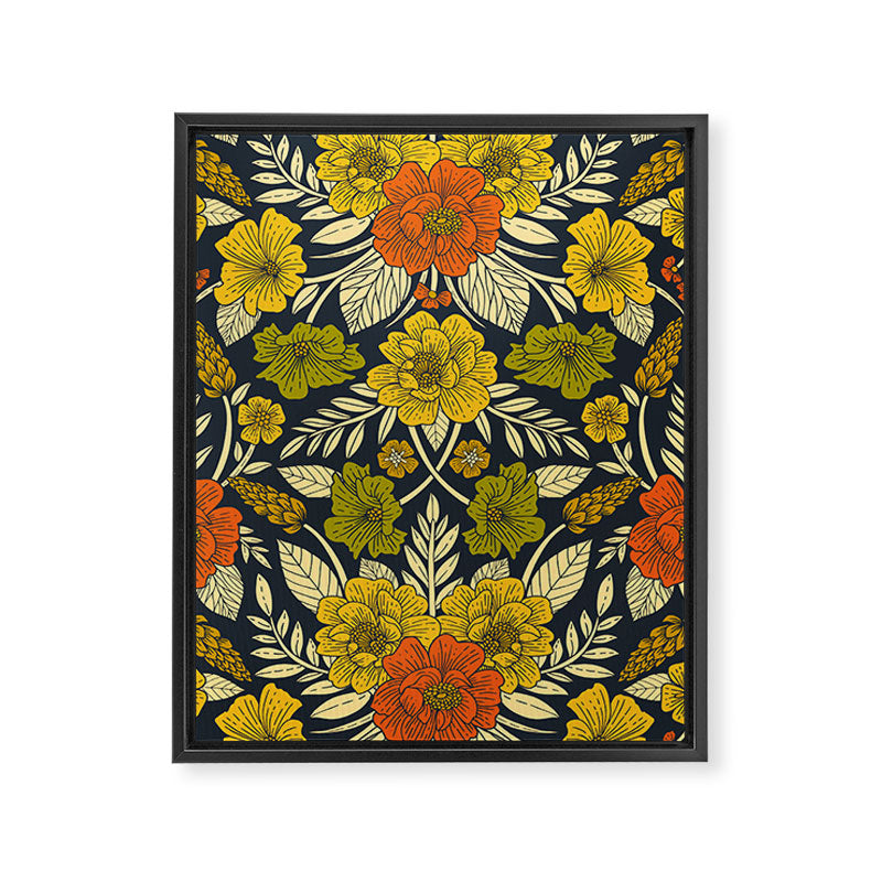 Modern Floral Pattern in Orange, Yellow, Green & Navy Framed Canvas Print Gallery Image 8