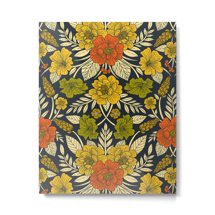 Modern Floral Pattern in Orange, Yellow, Green & Navy Metal Print Gallery Image 1