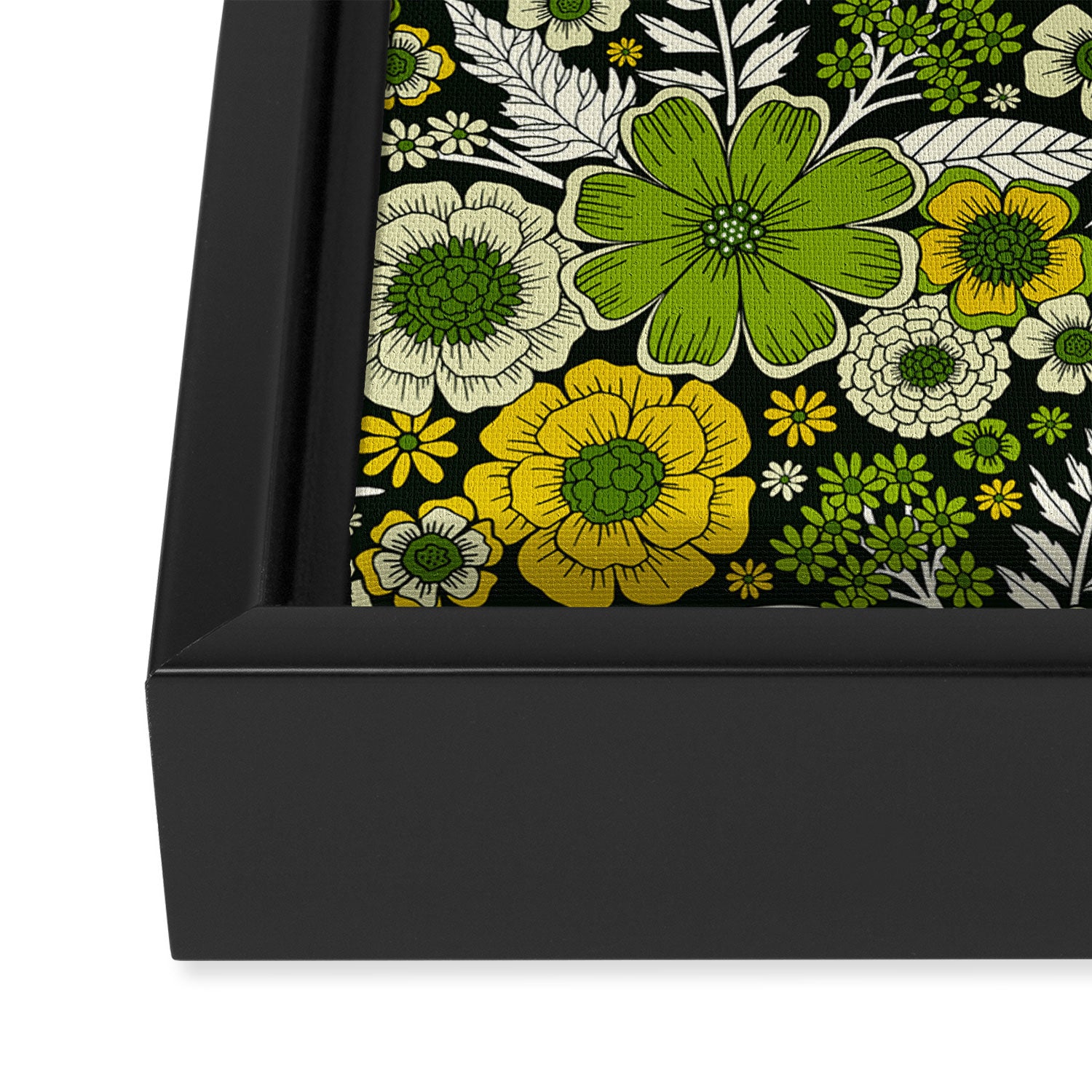Modern Yellow & Green Floral Pattern Framed Canvas Print Gallery Image 3