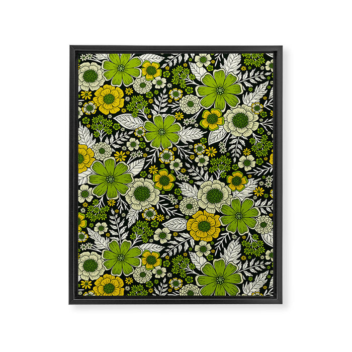 Modern Yellow & Green Floral Pattern Framed Canvas Print Gallery Image 1