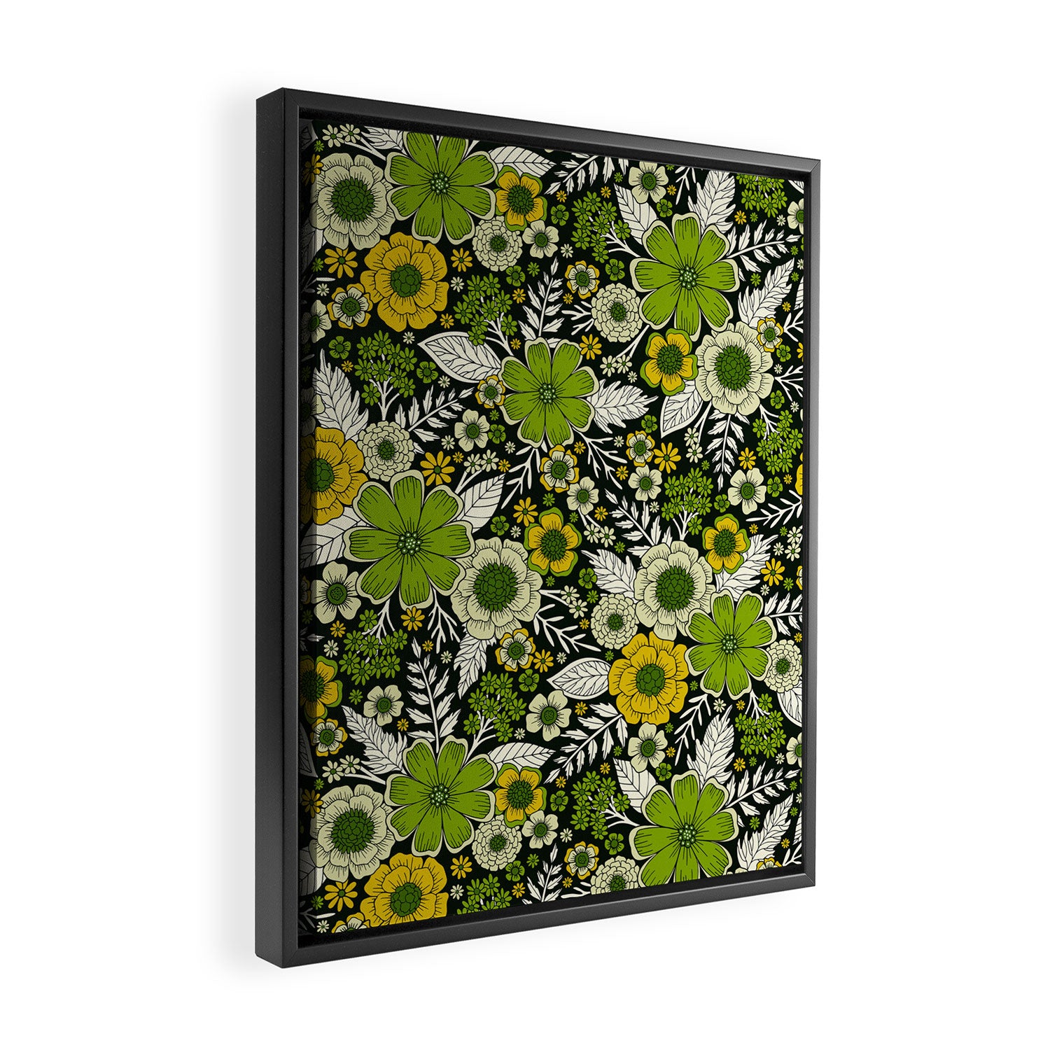 Modern Yellow & Green Floral Pattern Framed Canvas Print Gallery Image 2