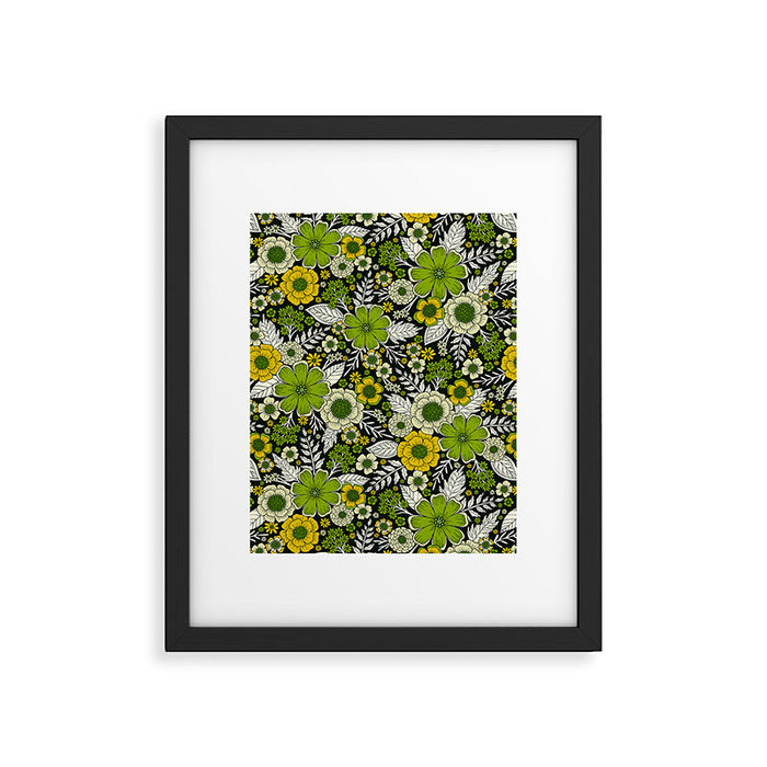 Modern Yellow & Green Floral Pattern Framed Art Print Gallery Image 1