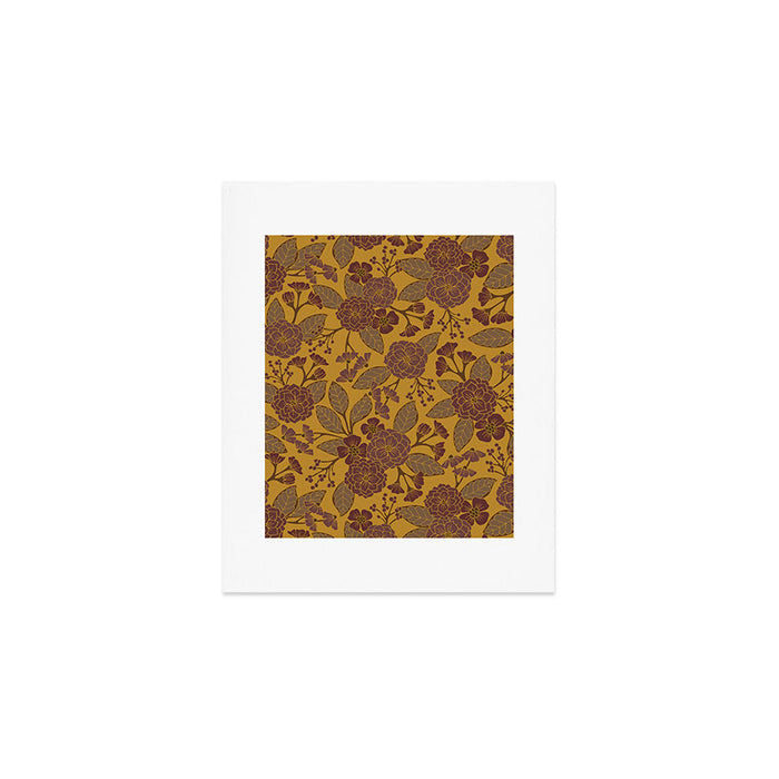 Mustard Yellow, Brown, Raisin, Taupe & Mauve Floral Pattern Art Print Gallery Image 1