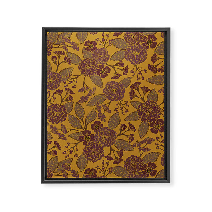Mustard Yellow, Brown, Raisin, Taupe & Mauve Floral Pattern Framed Canvas Print Gallery Image 1