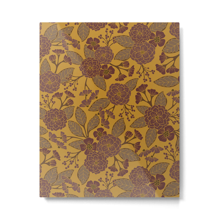 Mustard Yellow, Brown, Raisin, Taupe & Mauve Floral Pattern Metal Print Gallery Image 1