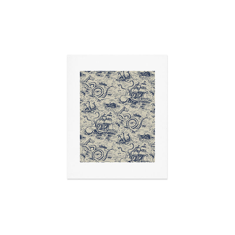 Mythical Sea Creatures Toile de Jouy Art Print Gallery Image 1