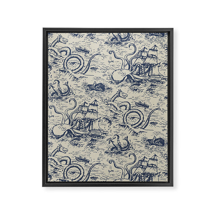 Mythical Sea Creatures Toile de Jouy Framed Canvas Print Gallery Image 1